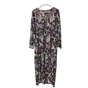 AKS Paisley Floral Midi Dress M Purple Black